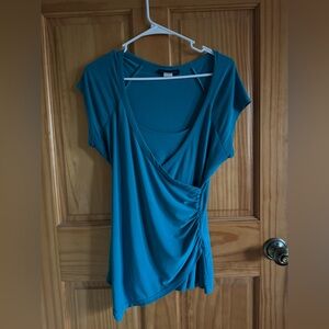 American City Wear Teal Faux Wrap Ruched Top Size Medium